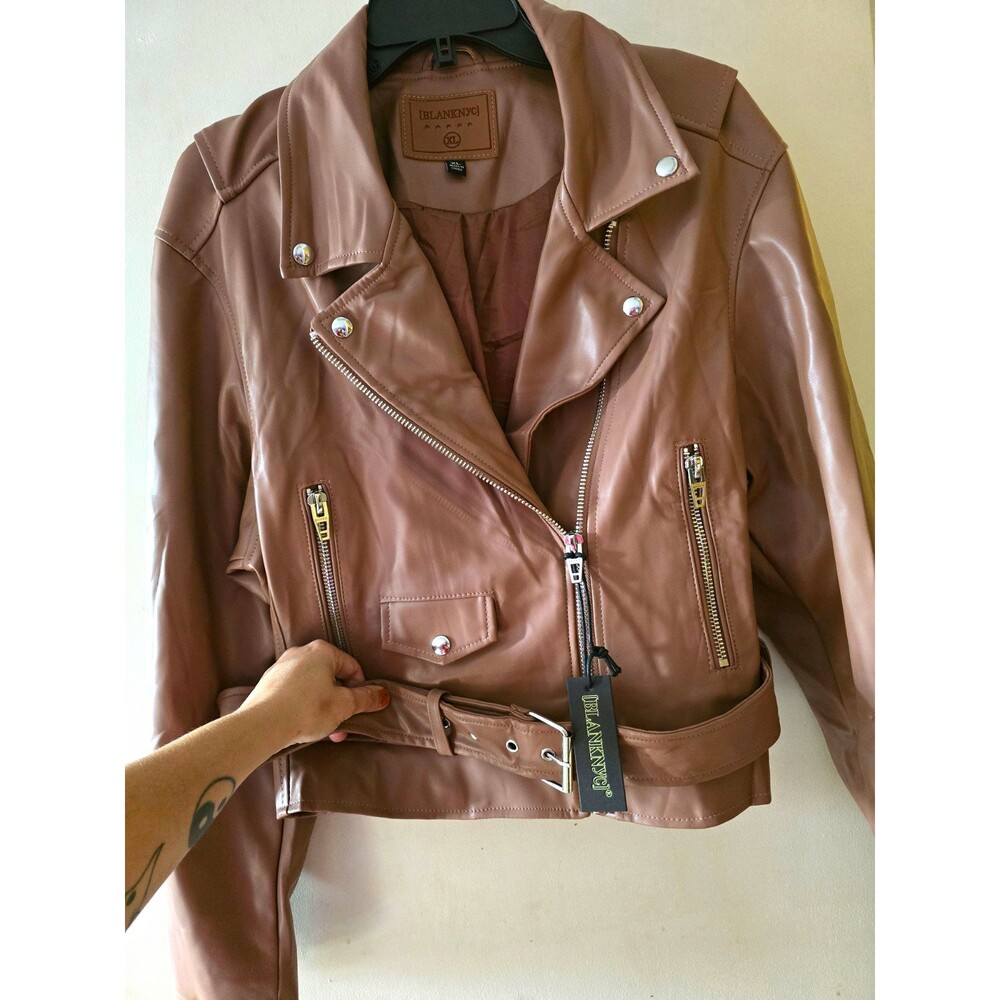 ​BLANKNYC Faux Leather Belted Moto Jacket NWT | Taupe / Mocha Brown | Size XL